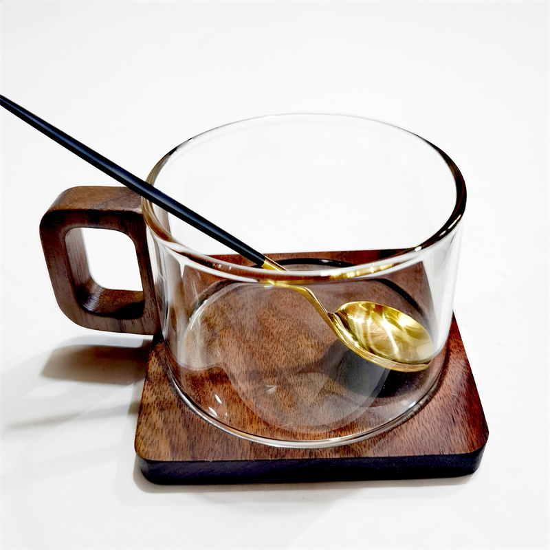 Coffee Tea Latte - 200 ミリリットル新鮮な挽きたてのラテガラスコーヒーマグ木製トレイスプーン耐熱朝食ミルクティーマグアメリカンコーヒーカップ