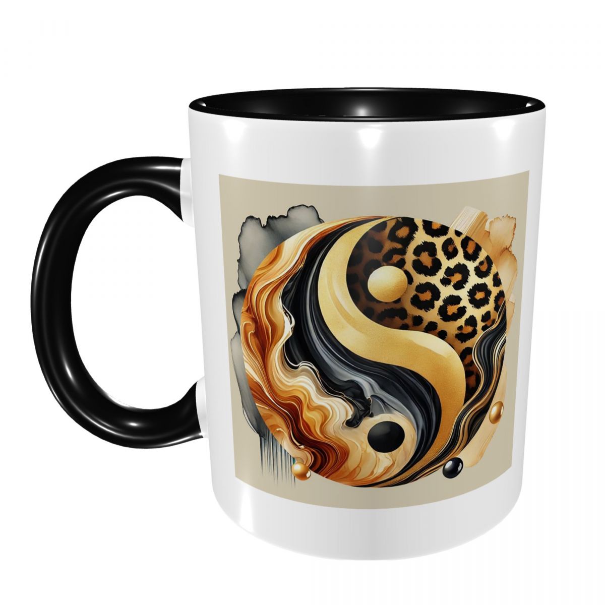 Coffee Tea Yin Yang - レオパード陰陽ラグジュアリーゴールドマーブルバランスデザインマグカップ面白いセラミックコーヒーマグティーカップミルクカップドリンクウェア友達へのギフト