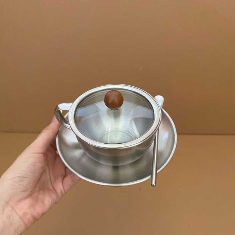 Coffee Tea Latte - レトロなステンレス製コーヒーカップとソーサーセット、ヨーロッパ風メタルカップセット、アフタヌーンティーカップ、アメリカンラテカップ、コールドブリューカップ