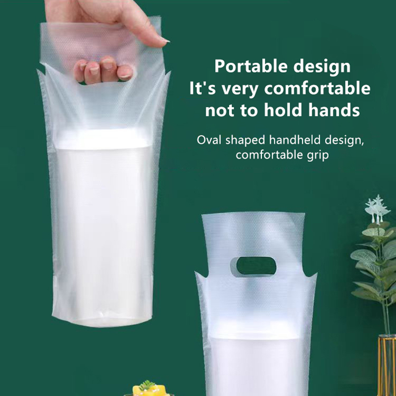 Coffee Tea Milk - 100 個使い捨て飲料ビニール袋コーヒーテイクアウトトートバッグシングル/ダブルカップミルクティー包装袋つや消し透明