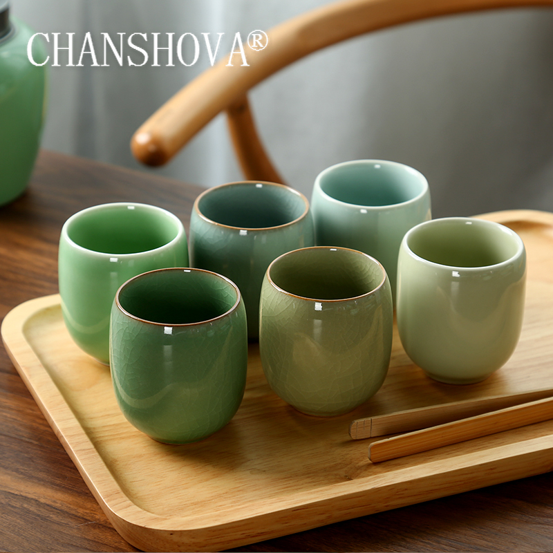 Tea Coffee Pot Set - Chanshova-磁器ティーカップセット、伝統的な中国風、青磁クラックルセラミックティーカップ、小さなコーヒーカップ、150ml、h284