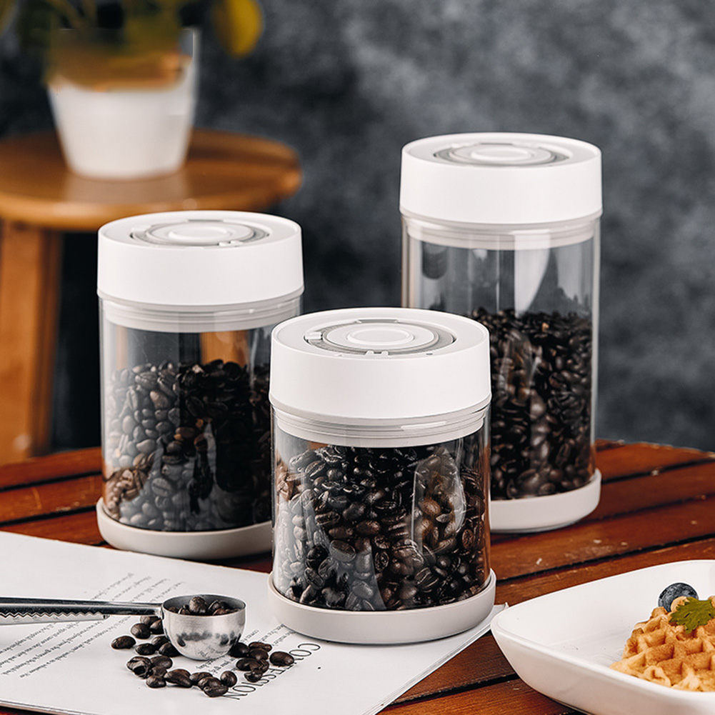 Coffee Tea Containers - キッチン防湿ガラスコーヒー豆ジャー自動インテリジェント真空保存密封ジャー食品フルーツシリアルティーコンテナ