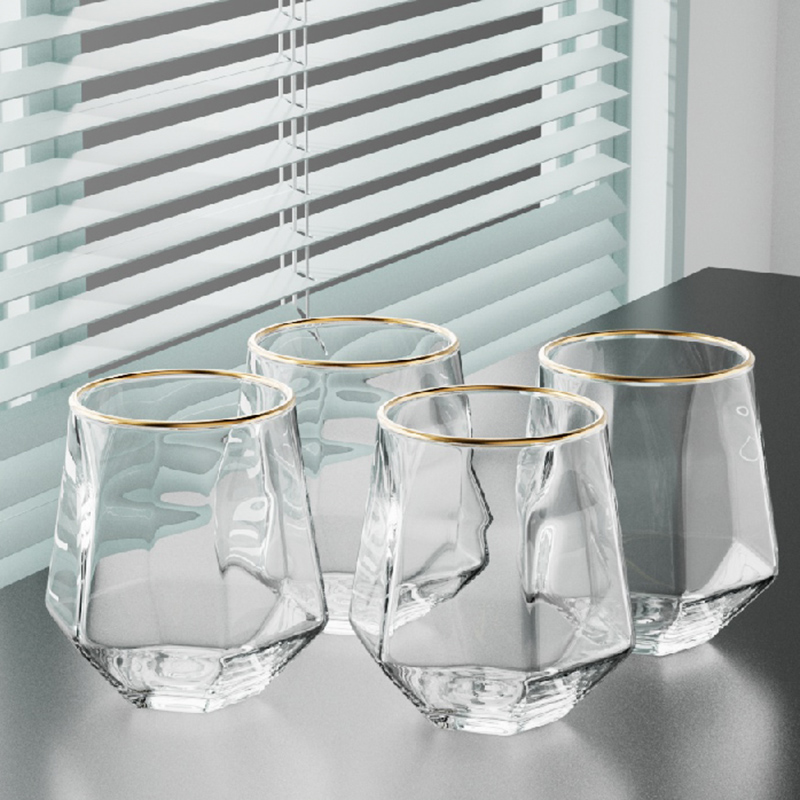 Coffee Tea Drinks - パーソナライズされた六角形のカップセット,ワイン器具,ユニークなコールドドリンクカップ,ゴールデンエッジグラス,コーヒー,ジュース,ティーカップ,コーヒー,320ml, 4個