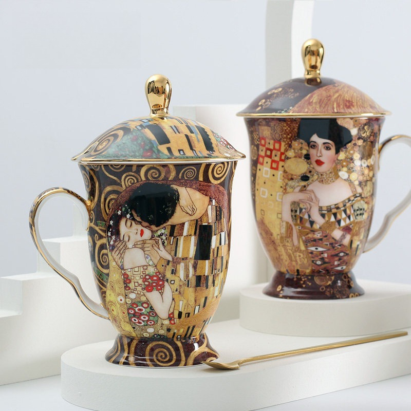 Coffee Tea Drink - ヨーロッパ製セラミックマグカップ、蓋とスプーン付き、大容量、ハンドル付き、オフィスや家庭用、コーヒー、紅茶、ホットチョコレート、牛乳、飲料用、ギフトに最適