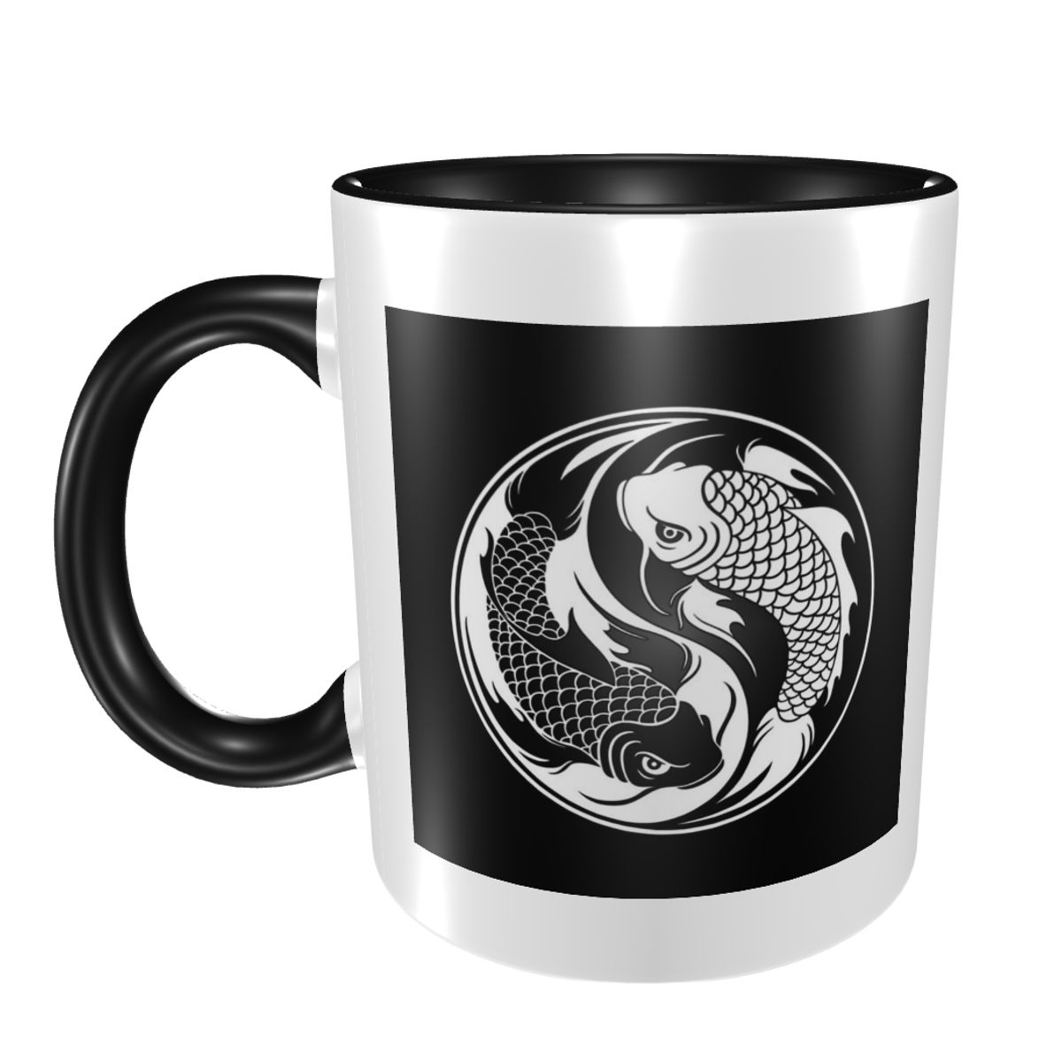 Coffee Tea Yin Yang - 黒と白の陰陽鯉魚マグカップ面白いセラミックコーヒーカップティーマグミルクカップドリンクウェア友人へのギフト