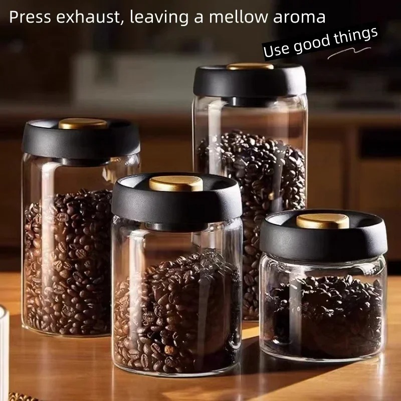 手動真空密閉コーヒージャー 高ホウケイ酸ガラス 防湿茶保存容 - Coffee Tea Containers のレビューと価格