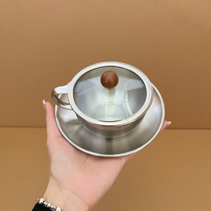 レトロなステンレス製コーヒーカップとソーサーセット、ヨーロッ - Coffee Tea Latte のレビューと価格