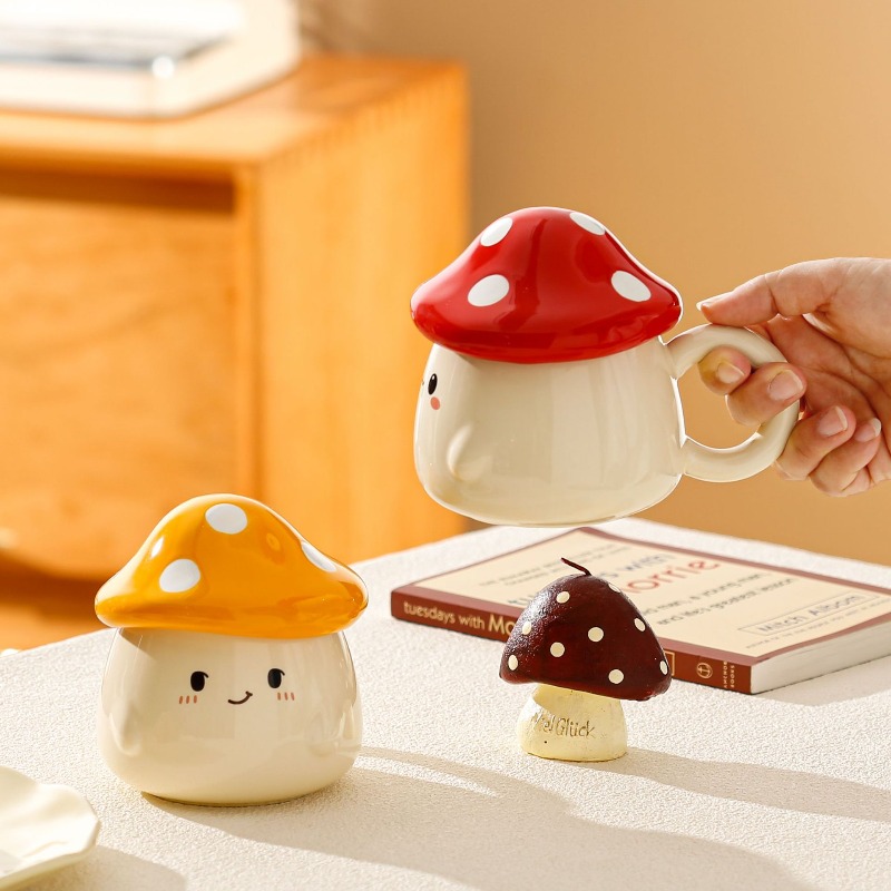 蓋付きキノコ型セラミックマグカップ クリエイティブなカップル - Coffee Tea Latte のレビューと価格