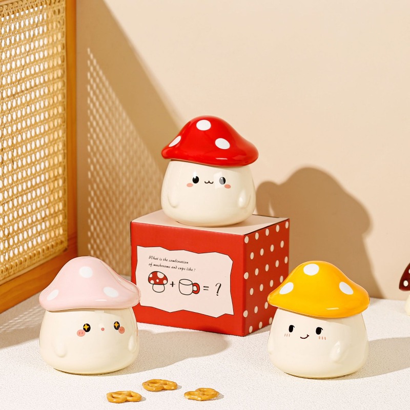 蓋付きキノコ型セラミックマグカップ クリエイティブなカップル - Coffee Tea Latte のレビューと価格
