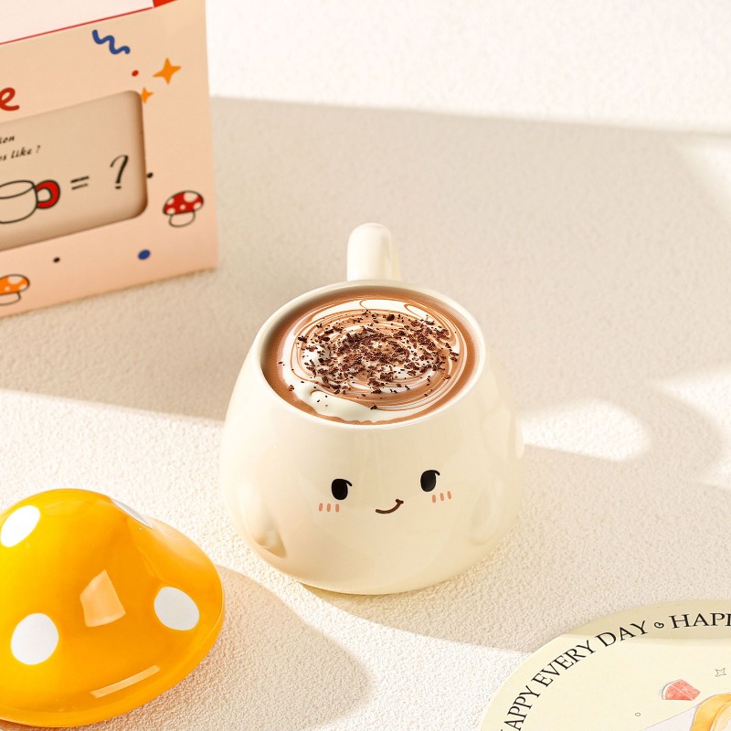蓋付きキノコ型セラミックマグカップ クリエイティブなカップル - Coffee Tea Latte のレビューと価格