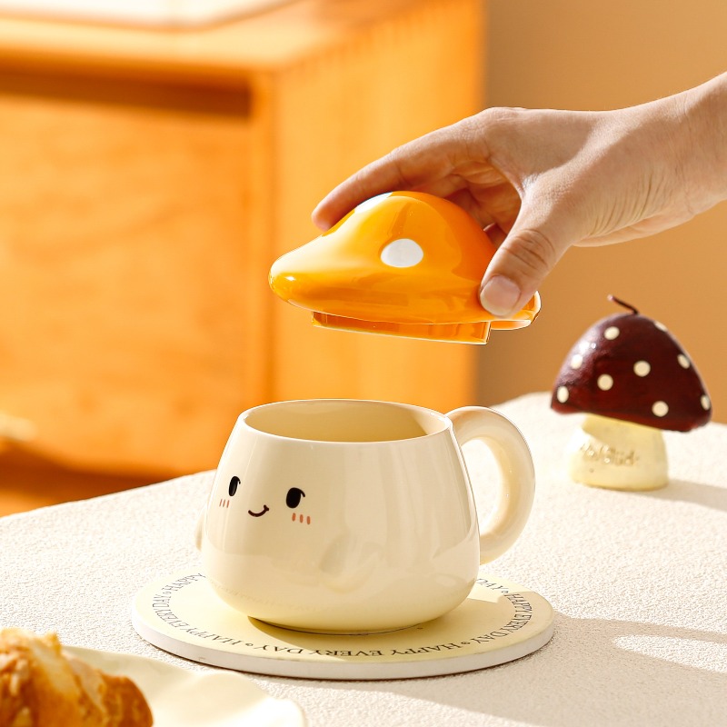 蓋付きキノコ型セラミックマグカップ クリエイティブなカップル - Coffee Tea Latte のレビューと価格