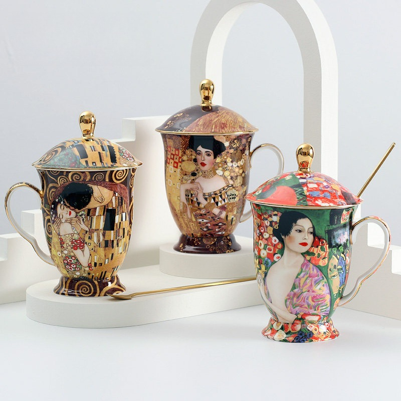ヨーロッパ製セラミックマグカップ、蓋とスプーン付き、大容量、 - Coffee Tea Drink のレビューと価格