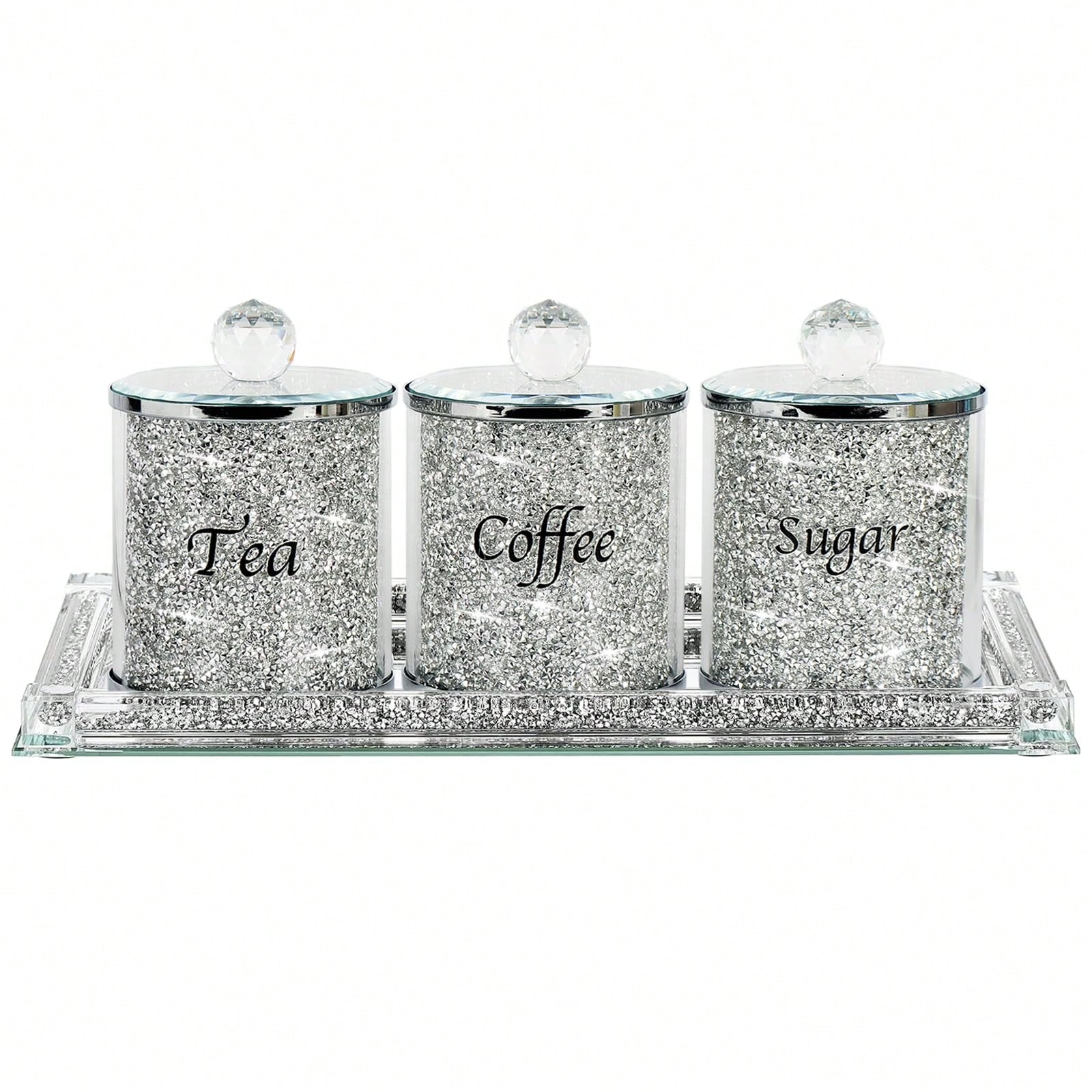 コーヒー、砂糖、紅茶用キャニスターセット、キラキラ輝くクラッ - Coffee Tea Containers のレビューと価格