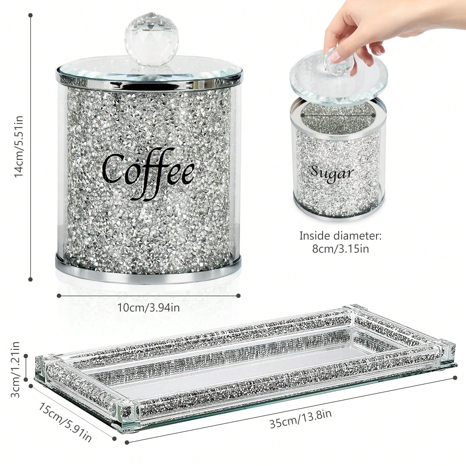 コーヒー、砂糖、紅茶用キャニスターセット、キラキラ輝くクラッ - Coffee Tea Containers のレビューと価格