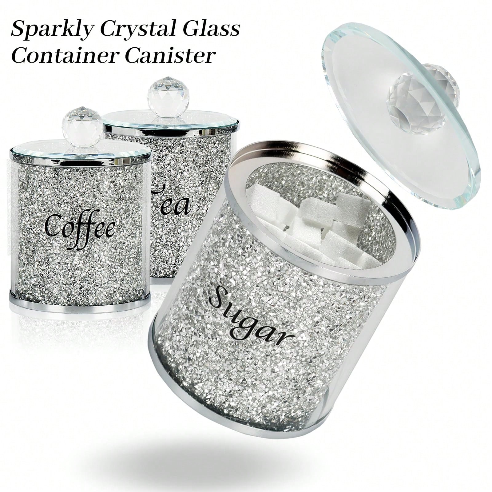 コーヒー、砂糖、紅茶用キャニスターセット、キラキラ輝くクラッ - Coffee Tea Containers のレビューと価格