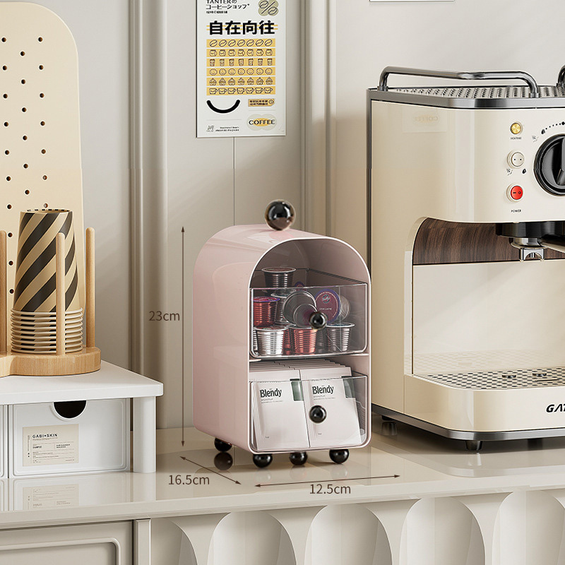 クリーミーカラーコーヒーカプセルオーガナイザー、2段引き出し - Coffee Tea Containers のレビューと価格