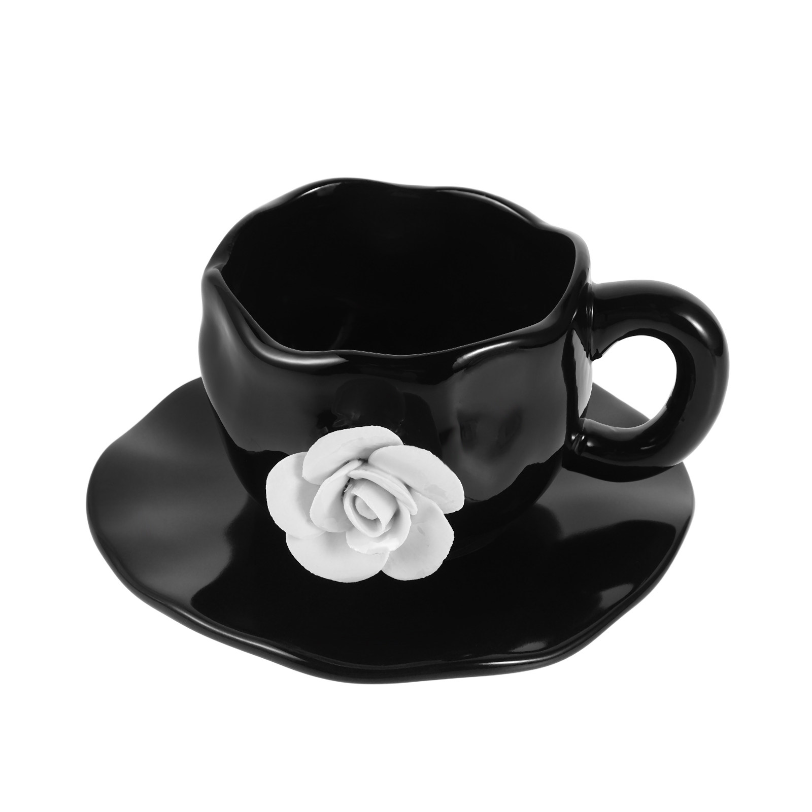 エレガントな3Dローズセラミックコーヒーカップ＆ソーサーセッ - Coffee Tea Latte のレビューと価格