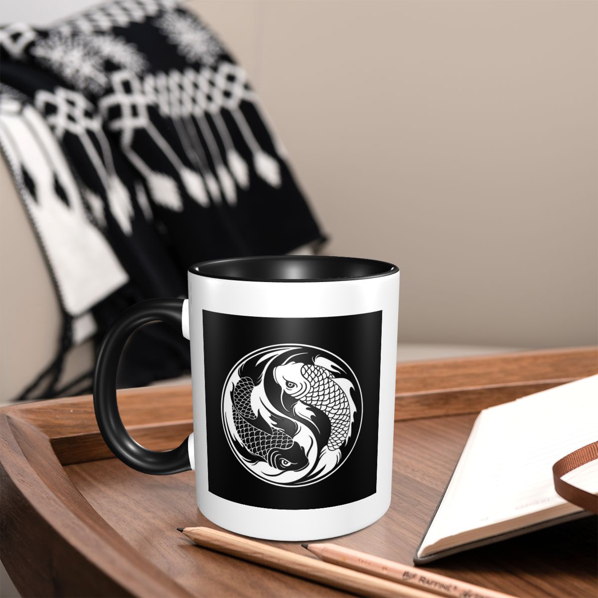 黒と白の陰陽鯉魚マグカップ面白いセラミックコーヒーカップティ - Coffee Tea Yin Yang のレビューと価格