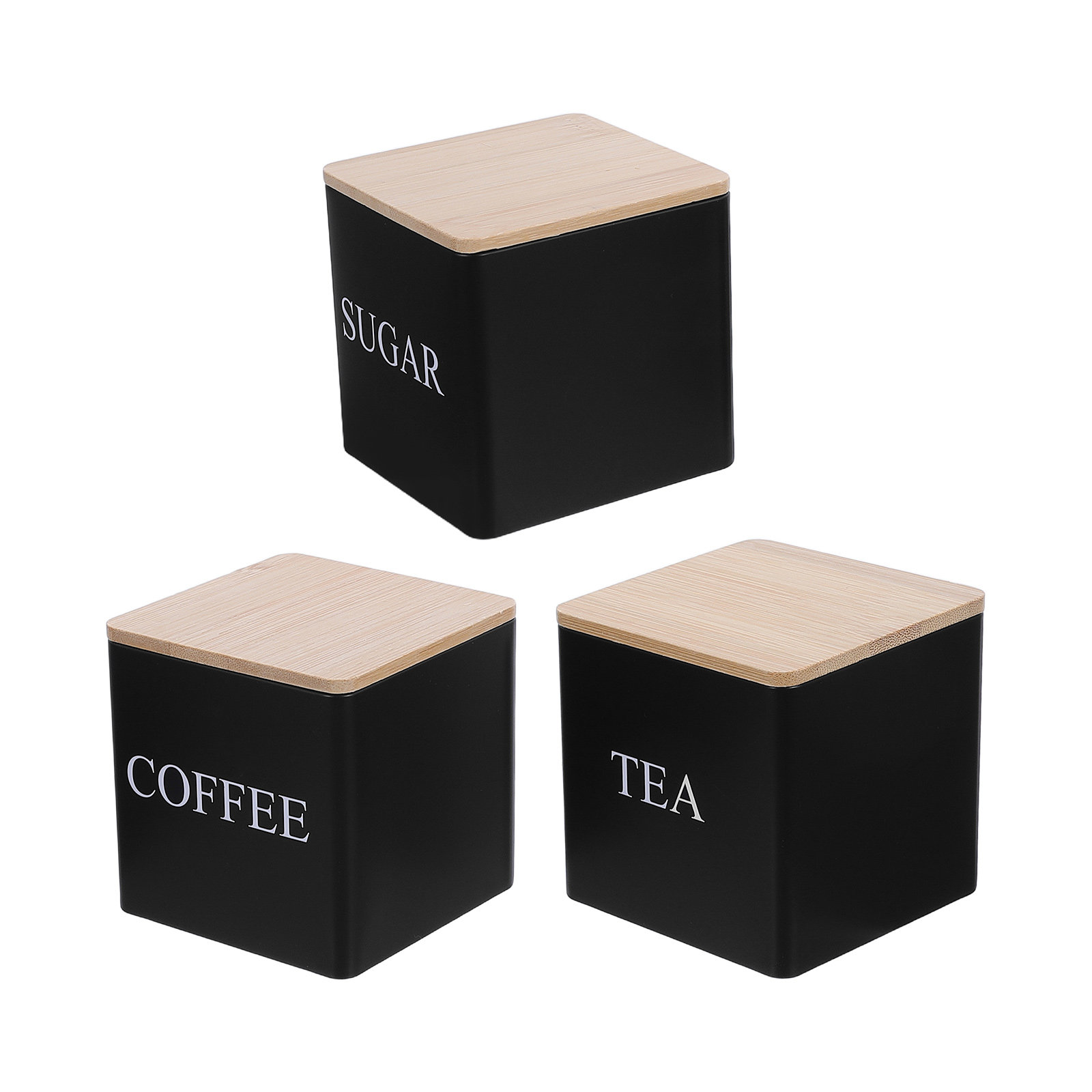 3個入り金属製茶葉・コーヒー・砂糖キャニスターセット、竹製蓋 - Coffee Tea Containers のレビューと価格